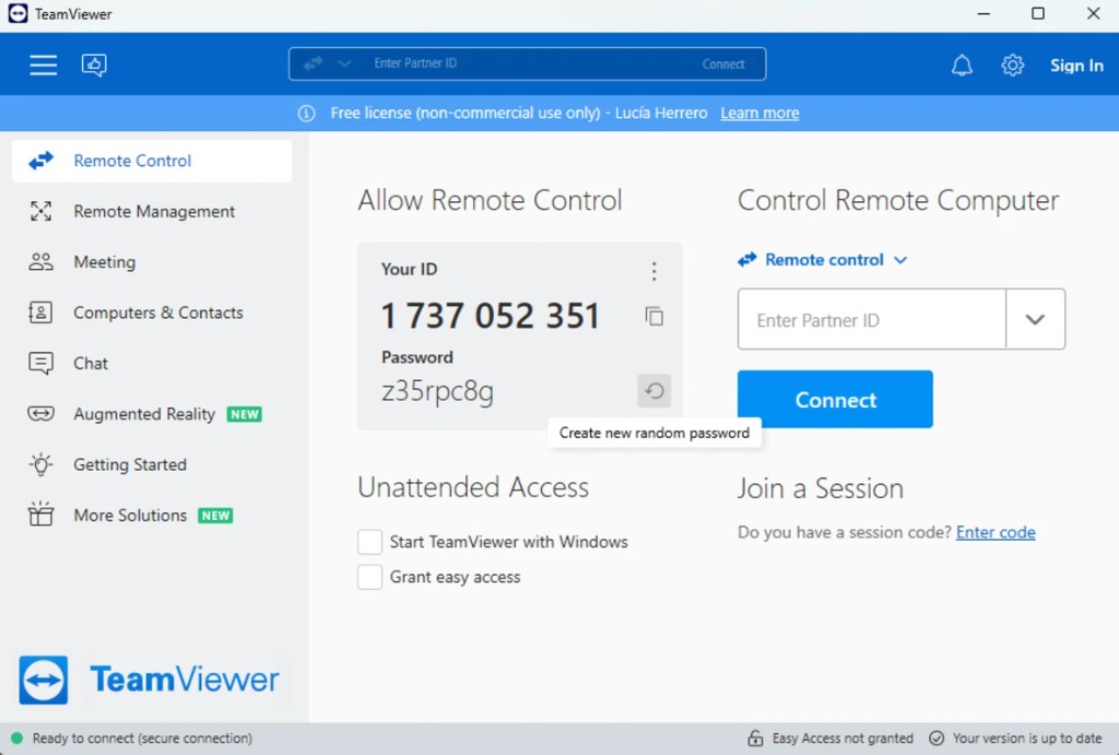 TeamViewer password entry